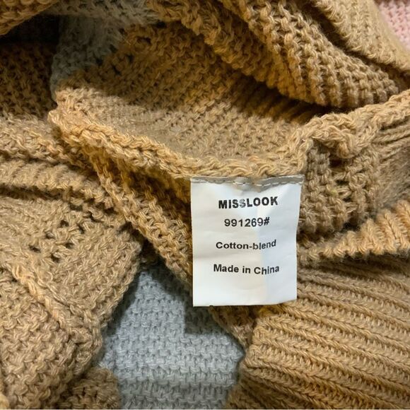 Misslook Fall Animal Print Color Block V Neck Woven Sweater Hoodie Women’s L - Picture 6 of 6